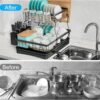 Large Dish Drying Rack for Kitchen Counter,Detachable Large Capacity Dish Drainer Organizer with Utensil Holder,2-Tier Dish Drying Rack with Drain Board,Black - Image 6