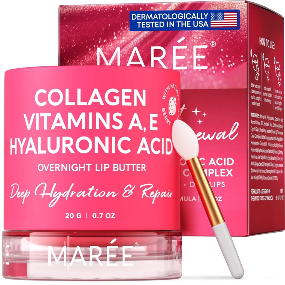 MAREE Lip Mask with Hyaluronic Acid - Overnight Butter Balm - Moisturizer for Very Dry Lips - Hidratante de Labios Care Hydration