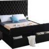 Meridian Furniture Bliss Collection Modern | Contemporary Velvet Upholstered Bed with Deep Button Tufting and Storage Compartments in Rails and Footboard, Black, King - Image 4