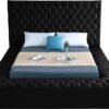 Meridian Furniture Bliss Collection Modern | Contemporary Velvet Upholstered Bed with Deep Button Tufting and Storage Compartments in Rails and Footboard, Black, King - Image 6