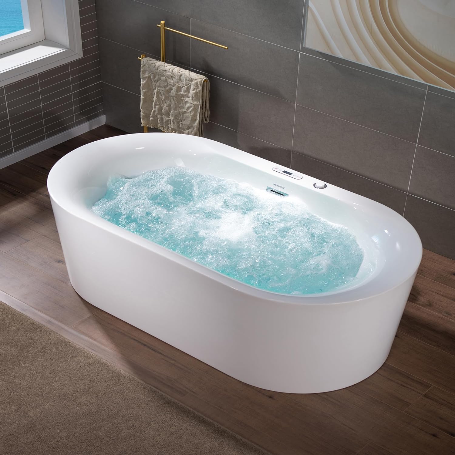 WOODBRIDGE 72" x 35-3/8" Whirlpool and Air Bath Heated Soaking Combination Tub with Adjustable Speed Air Blower and Display Control Panel, BJ600