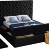 Meridian Furniture Bliss Collection Modern | Contemporary Velvet Upholstered Bed with Deep Button Tufting and Storage Compartments in Rails and Footboard, Black, King - Image 5