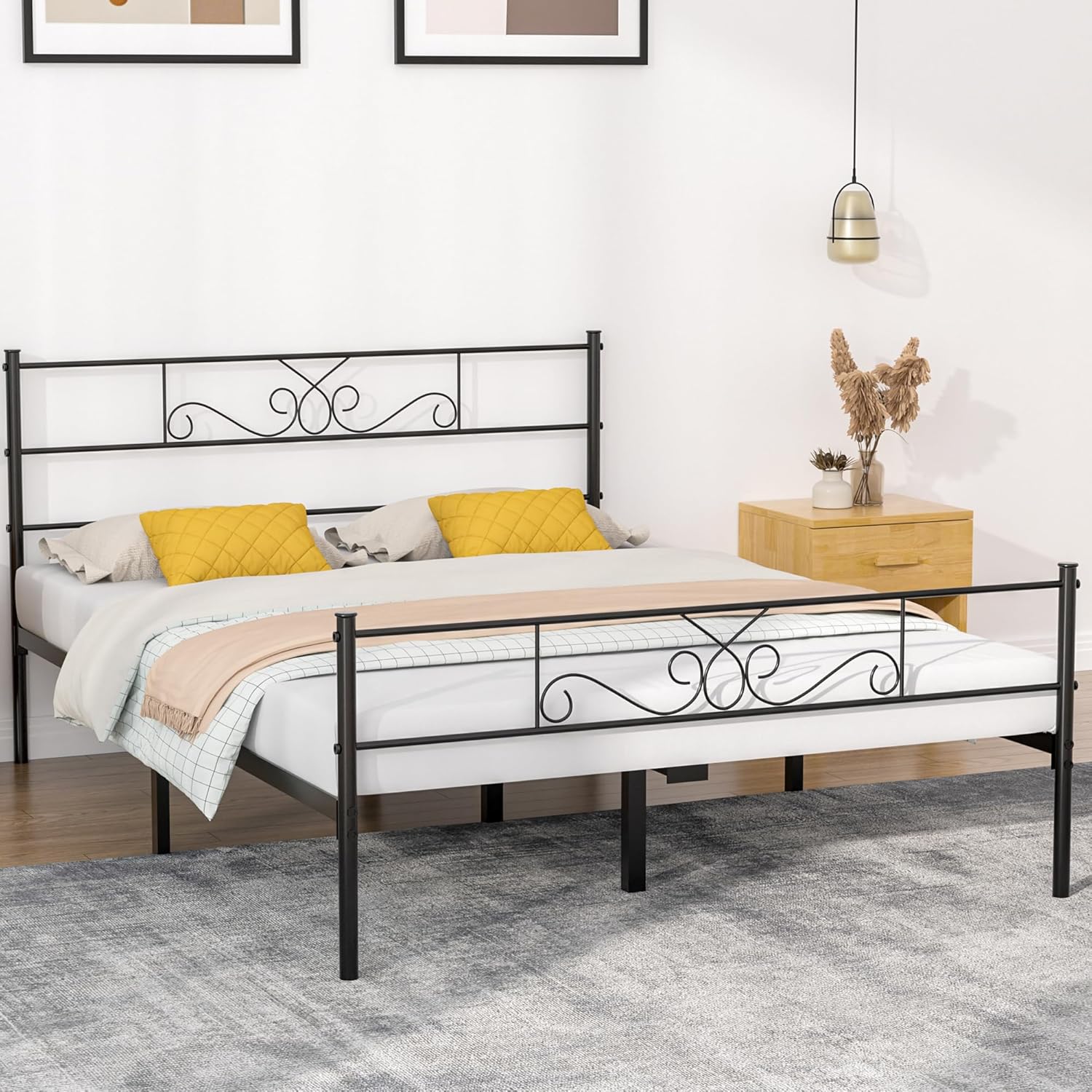 VECELO Full Size Bed Frame with Headboard and Footboard,Metal Platform Mattress Foundation, No Box Spring Needed,Non-Slip, Easy Assembly, Black