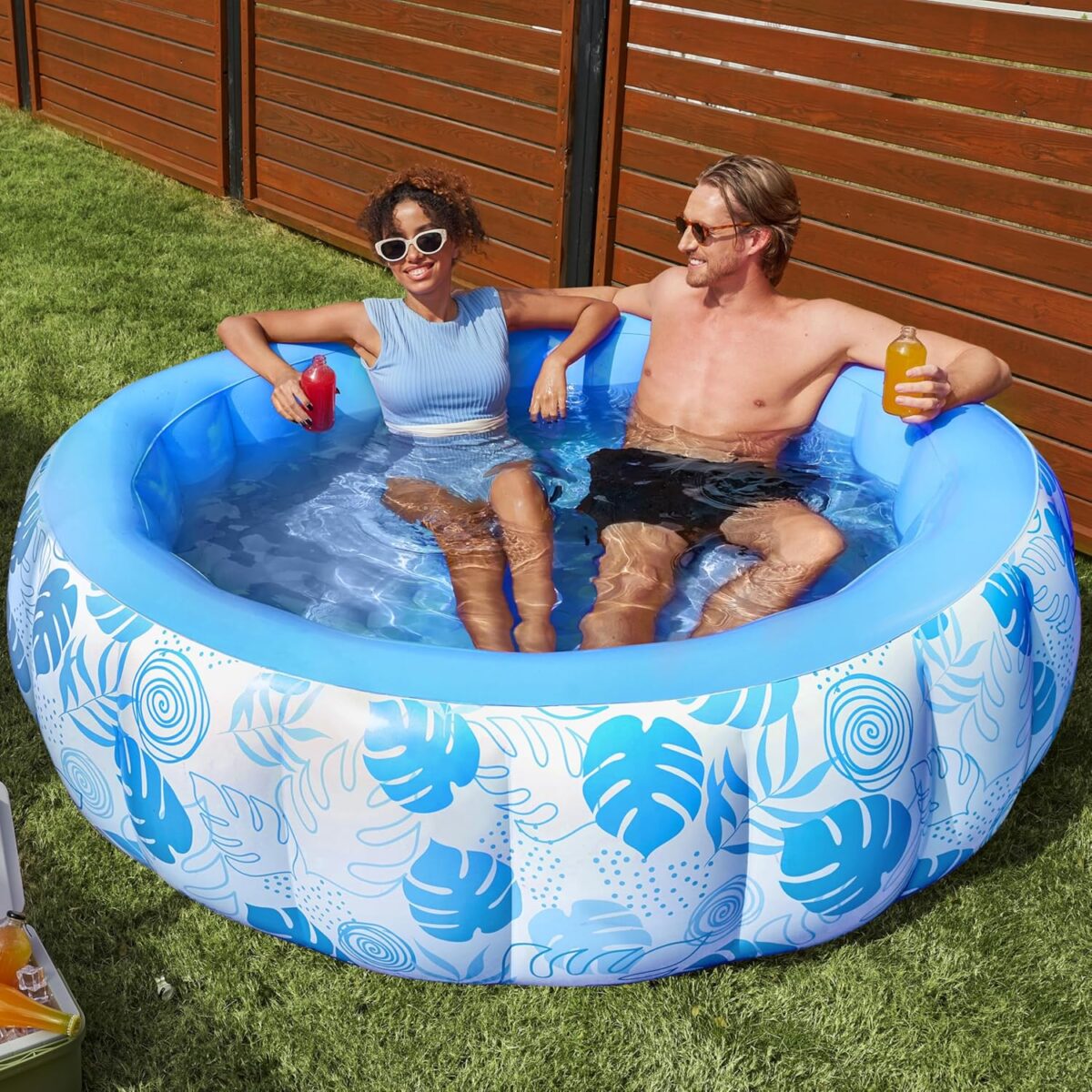 SLOOSH Inflatable Swimming Pool,5.5ft x 20 Inch Full-Sized Blow Up Durable Thickened Luxury Above Ground Family Pool with Comfortable Backrest for Summer Water Party Backyard Garden Lawn,Blue