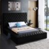 Meridian Furniture Bliss Collection Modern | Contemporary Velvet Upholstered Bed with Deep Button Tufting and Storage Compartments in Rails and Footboard, Black, King - Image 2