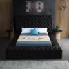 Meridian Furniture Bliss Collection Modern | Contemporary Velvet Upholstered Bed with Deep Button Tufting and Storage Compartments in Rails and Footboard, Black, King - Image 9