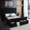 Meridian Furniture Bliss Collection Modern | Contemporary Velvet Upholstered Bed with Deep Button Tufting and Storage Compartments in Rails and Footboard, Black, King - Image 7