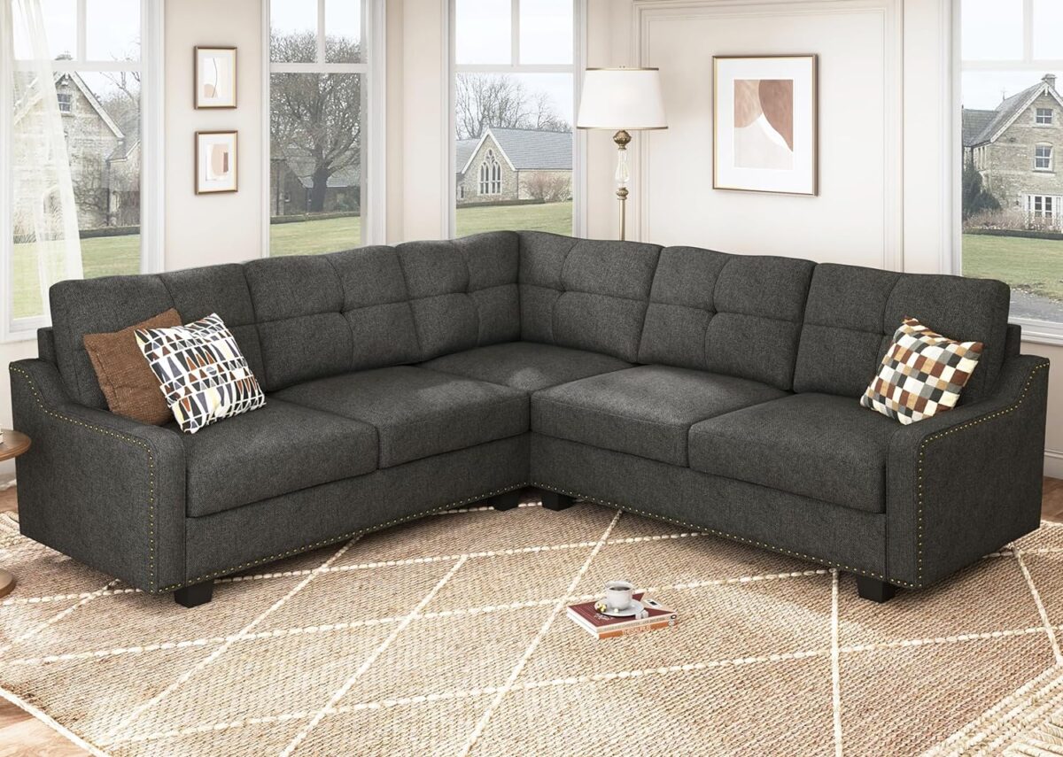 HONBAY Convertible Sectional Sofa L Shaped Couch for Small Apartment Reversible Sectional Couches for Living Room,Dark Grey